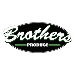 A black and white logo of brothers produce.