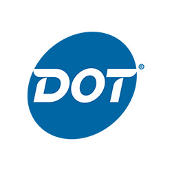 A dot logo is shown on top of the word " dot ".
