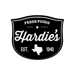 A black and white logo of hardie 's fresh foods.