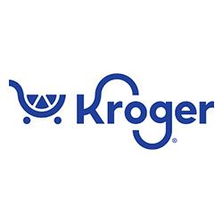 A blue kroger logo with an orange in the middle.