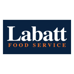 A blue and white logo of labatt food service.