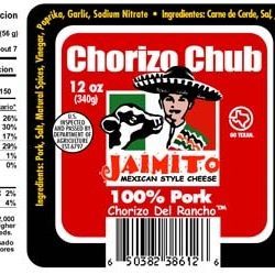 Chorizo chub 12 oz label